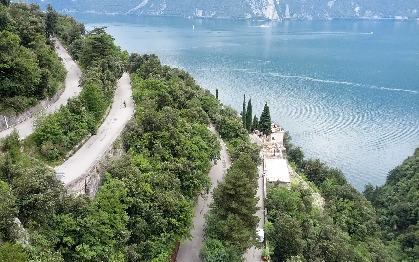 Cyclist or hiker on the Ponale route above Lake Garda near Riva del Garda